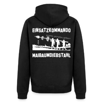 Einsatzkommando Maibaumdiebstahl Team Shirt - Unisex Premium Bio Zip Hoodie - Schwarz - Hinten - Nico (187cm)