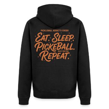 Pickleball Addicts Credo Eat Sleep Pickleball - Unisex Premium Organic Zip Hoodie - black - Back - Nico (187cm)