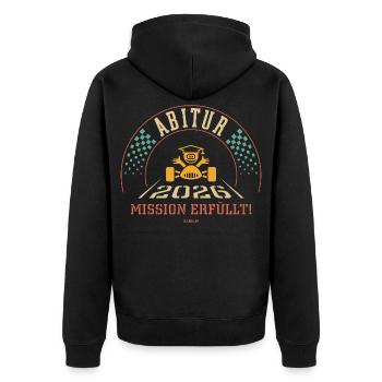 Abitur 2026 – Mission Erfüllt (Zieleinfahrt / 4C) - Unisex Premium Bio Zip Hoodie - Schwarz - Hinten - Nico (187cm)