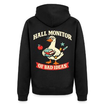 Gans mit Schulhumor - Unisex Premium Bio Zip Hoodie - Schwarz - Hinten - Nico (187cm)