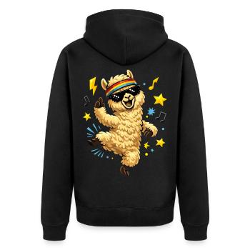 Dancing alpaca with sunglasses and beats - Unisex Premium Organic Zip Hoodie - black - Back - Nico (187cm)
