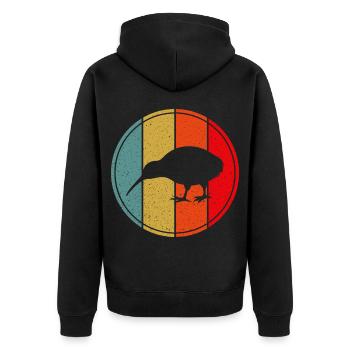 Oiseau néo-zélandard Retro Vintage Sunset Nouvelle-Zélande - Veste à capuche bio Premium Unisexe - noir - Dos - Nico (187cm)