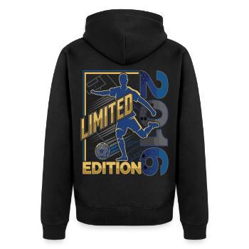 Limited Edition 2016 Fußball Geburtstag - Unisex Premium Bio Zip Hoodie - Schwarz - Hinten - Nico (187cm)