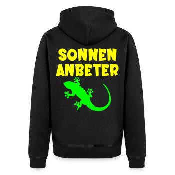 Sonnenanbeter Eidechse - Sommer Sonne - Unisex Premium Bio Zip Hoodie - Schwarz - Hinten - Nico (187cm)