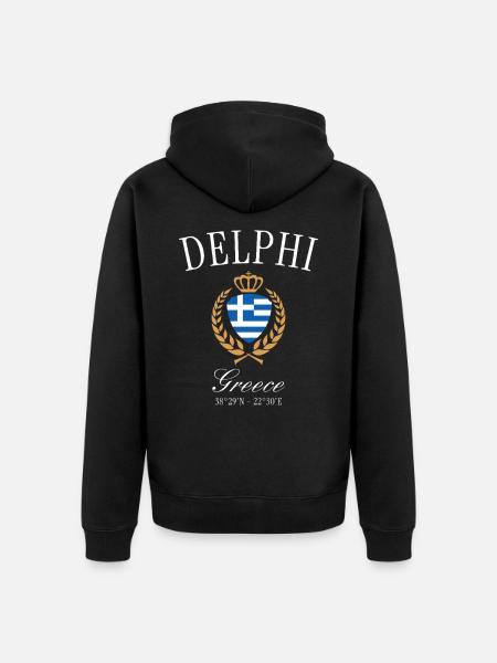 Delphi Griechenland Wappen Krone – Reise Souvenir - Unisex Premium Bio Zip Hoodie - Schwarz