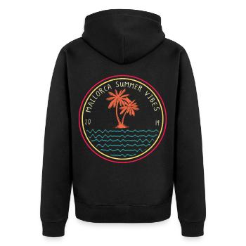 Mallorca Summer vipe Paradise Holiday Trip Vibes - Unisex Premium Organic Zip Hoodie - black - Back - Nico (187cm)