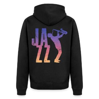 Jazz Retro - Unisex Premium Bio Zip Hoodie - Schwarz - Hinten - Nico (187cm)