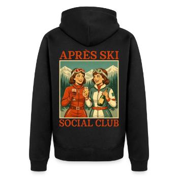 Retro Après Ski Club Damen - Unisex Premium Bio Zip Hoodie - Schwarz - Hinten - Nico (187cm)