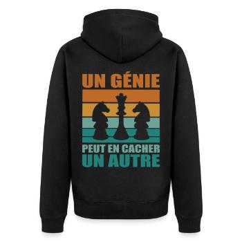 Cadeau Joueur Échecs Phrase Humoristique Génie - Veste à capuche bio Premium Unisexe - noir - Dos - Nico (187cm)