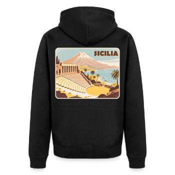 Sizilien - Unisex Premium Bio Zip Hoodie - Schwarz - Hinten - Nico (187cm)