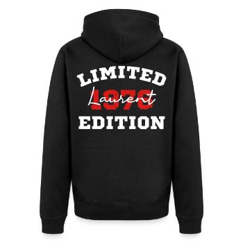 Limitierte Ausgabe 1976 Laurent Vintage - Unisex Premium Bio Zip Hoodie - Schwarz - Hinten - Nico (187cm)