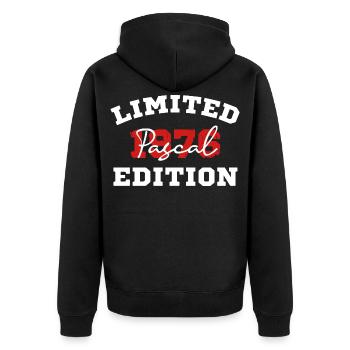 Limitierte Ausgabe Pascal 1976 - Unisex Premium Bio Zip Hoodie - Schwarz - Hinten - Nico (187cm)