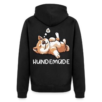 Hundemüde Akita Akitabesitzer Akitas Akitahalter - Unisex Premium Bio Zip Hoodie - Schwarz - Hinten - Nico (187cm)