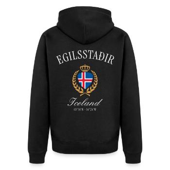 Egilsstaðir Island Wappen Krone – Reise Souvenir - Unisex Premium Bio Zip Hoodie - Schwarz - Hinten - Nico (187cm)