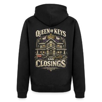 Immobilienmakler Makler Queen Of Keys And Closings - Unisex Premium Bio Zip Hoodie - Schwarz - Hinten - Nico (187cm)