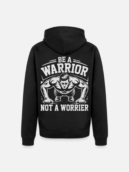 Sei ein Krieger, kein Zögerer - Unisex Premium Bio Zip Hoodie - Schwarz