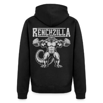 Bodybuilding Fitness Kraftmonster Barbell - Unisex Premium Bio Zip Hoodie - Schwarz - Hinten - Nico (187cm)