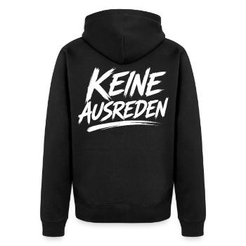 Keine Ausreden Motivdruck - Unisex Premium Bio Zip Hoodie - Schwarz - Hinten - Nico (187cm)
