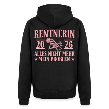 Rentnerin 2026 – Alles nicht mehr mein Problem - Unisex Premium Bio Zip Hoodie - Schwarz - Hinten - Nico (187cm)