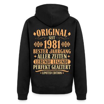 Original 1981 – 45. Geburtstag Legende Vintage - Unisex Premium Bio Zip Hoodie - Schwarz - Hinten - Nico (187cm)