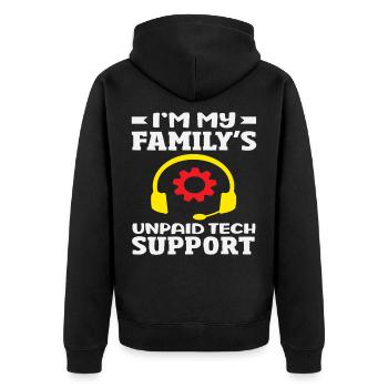 The family's unpaid tech support - Unisex Premium Organic Zip Hoodie - black - Back - Nico (187cm)