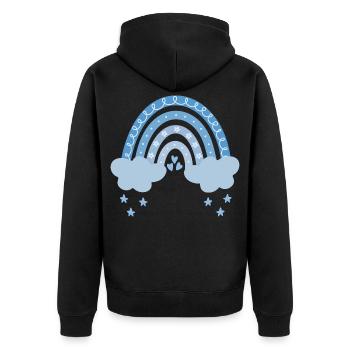Regenbogen mit Wolken - Unisex Premium Bio Zip Hoodie - Schwarz - Hinten - Nico (187cm)