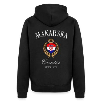 Makarska Kroatien Wappen Krone – Reise Souvenir - Unisex Premium Bio Zip Hoodie - Schwarz - Hinten - Nico (187cm)
