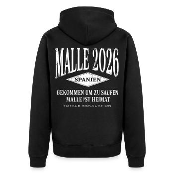 Malle 2026 gekommen um zu saufen Malle ist Heimat - Unisex Premium Bio Zip Hoodie - Schwarz - Hinten - Nico (187cm)