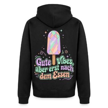 Kristall Eis, Gute Vibes - Unisex Premium Bio Zip Hoodie - Schwarz - Hinten - Nico (187cm)