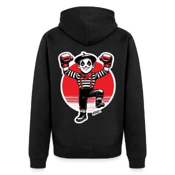 Pantomimeboxer im roten Scheinwerfer - Unisex Premium Bio Zip Hoodie - Schwarz - Hinten - Nico (187cm)