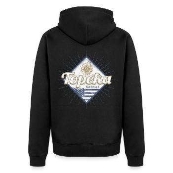 Topeka Stadt Kansas Vereinigte Staaten Vintage USA - Unisex Premium Bio Zip Hoodie - Schwarz - Hinten - Nico (187cm)