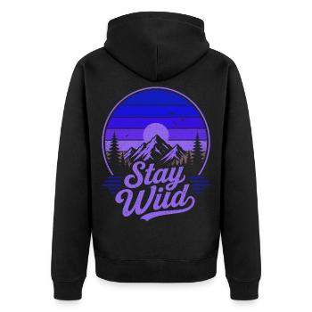 Stay Wild Retro Berge Vintage Sonnenuntergang - Unisex Premium Bio Zip Hoodie - Schwarz - Hinten - Nico (187cm)
