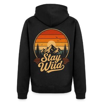 Stay Wild Retro Berge Vintage Sonnenuntergang - Unisex Premium Bio Zip Hoodie - Schwarz - Hinten - Nico (187cm)