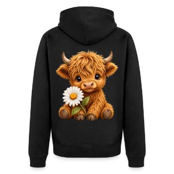 Highland cow Highland cow Highland cow, daisy - Unisex Premium Organic Zip Hoodie - black - Back - Nico (187cm)