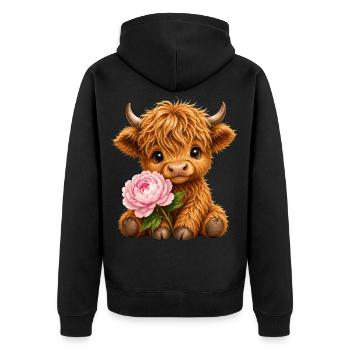 Vache des Highlands, vache des Highlands, bétail des Highlands, pivoines - Veste à capuche bio Premium Unisexe - noir - Dos - Nico (187cm)