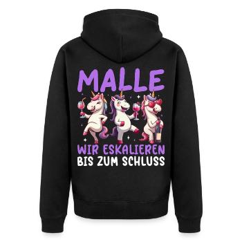 Malle Wir Eskalieren Bis Zum Schluss Einhorn - Unisex Premium Bio Zip Hoodie - Schwarz - Hinten - Nico (187cm)