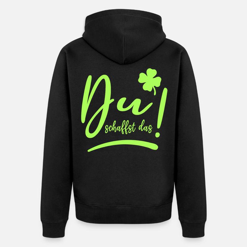 Du schaffst das! Glücksbringer Mutmacher neon - Unisex Premium Bio Zip Hoodie - Schwarz
