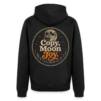 Lunar Joy Celestial Vintage-Design - Unisex Premium Bio Zip Hoodie - Schwarz - Hinten - Nico (187cm)
