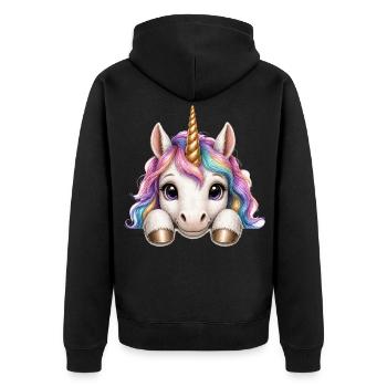 Einhorn mit Regenbogenmähne - Unisex Premium Bio Zip Hoodie - Schwarz - Hinten - Nico (187cm)