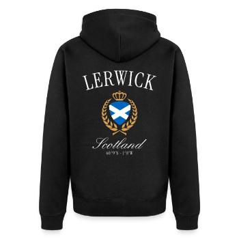Lerwick Scotland Crest Crown – Travel Souvenir - Unisex Premium Organic Zip Hoodie - black - Back - Nico (187cm)