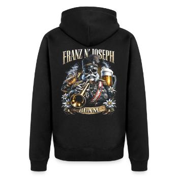 Franz Joseph Buam Franz N' Joseph - Unisex Premium Bio Zip Hoodie - Schwarz - Hinten - Nico (187cm)