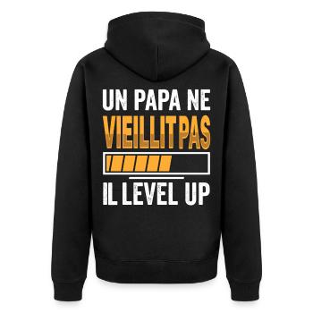 A dad doesn't age he level up humor gamer - Unisex Premium Organic Zip Hoodie - black - Back - Nico (187cm)