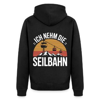 Ich nehm die Seilbahn Retro Skifahren - Unisex Premium Bio Zip Hoodie - Schwarz - Hinten - Nico (187cm)