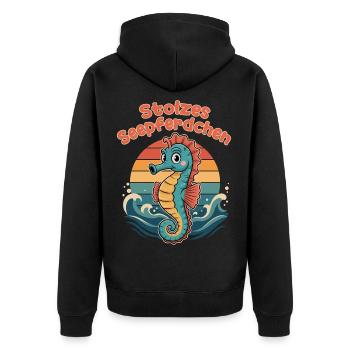 Stolzes Seepferdchen Schwimmen Retro Design - Unisex Premium Bio Zip Hoodie - Schwarz - Hinten - Nico (187cm)