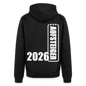 Aufsteiger 2026 Aufstiegstrikot Aufstieg 26 - Unisex Premium Bio Zip Hoodie - Schwarz - Hinten - Nico (187cm)