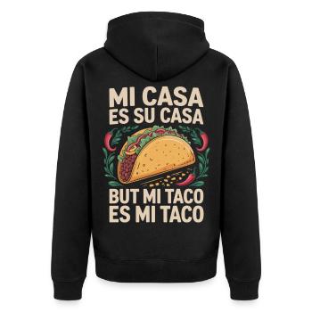 Mi Taco Es Mi Taco Shirt Geschenk für Mexiko Fans - Unisex Premium Bio Zip Hoodie - Schwarz - Hinten - Nico (187cm)