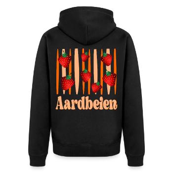 Erdbeeren pflücken - Unisex Premium Bio Zip Hoodie - Schwarz - Hinten - Nico (187cm)