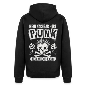 Mein Nachbar Hört Punk Lustiges Punk Shirt - Unisex Premium Bio Zip Hoodie - Schwarz - Hinten - Nico (187cm)