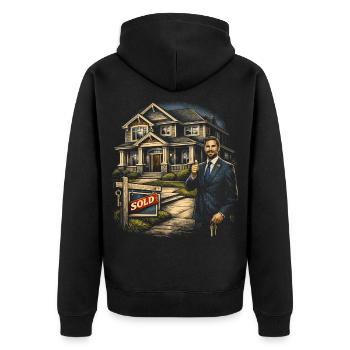 Immobilienmakler Makler - Unisex Premium Bio Zip Hoodie - Schwarz - Hinten - Nico (187cm)