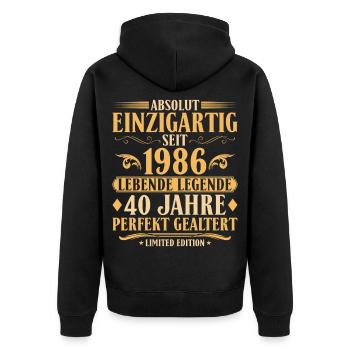 Einzigartig seit 1986 Baujahr 40. Geburtstag - Unisex Premium Bio Zip Hoodie - Schwarz - Hinten - Nico (187cm)